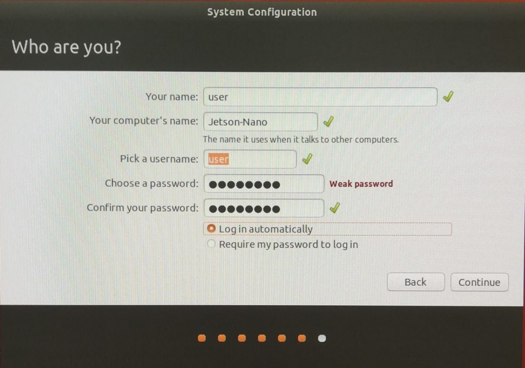 Name and password settings