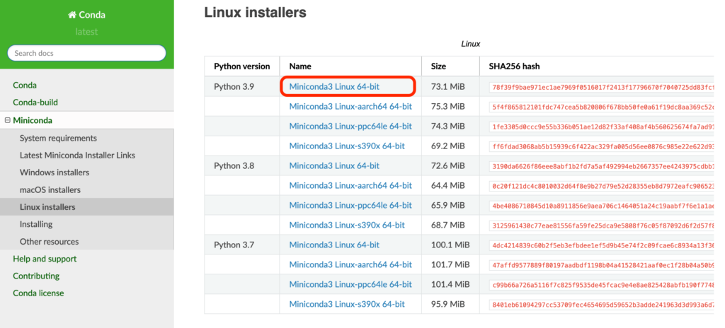 Miniconda installer for Linux